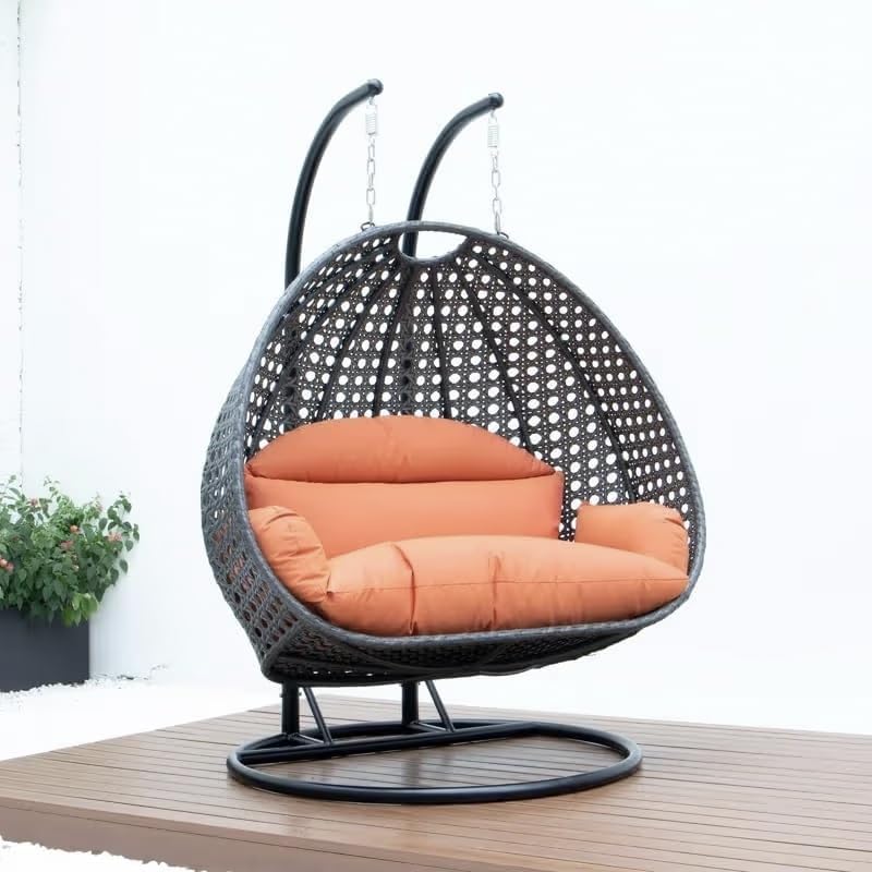 Image of Double Seater Hammock Swing Chair with Stand & Cushion | Heavy Duty Powder Coated Steel Frame | Outdoor Indoor Hanging Swing for Patio Balcony Garden Terrace Living Room (Black-Orange)
