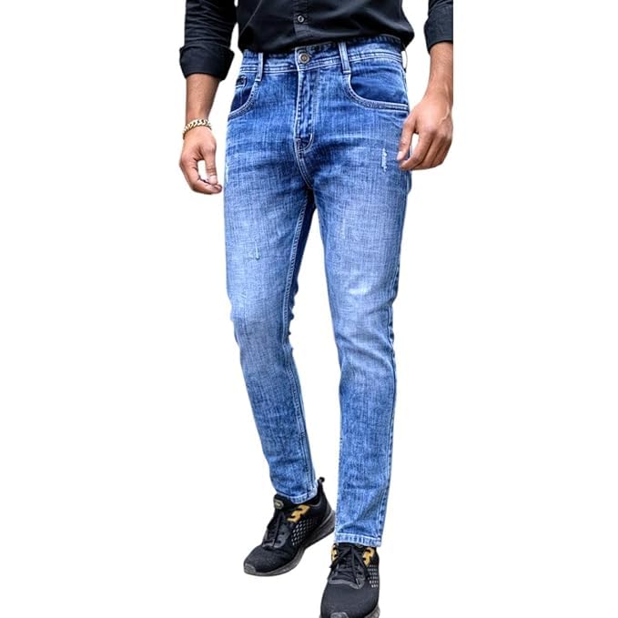 Smart Tone Men's Slim Fit Distressed Denim Jeans, Light Blue Wash, Casual Wear, Cotton Blend-picture-15