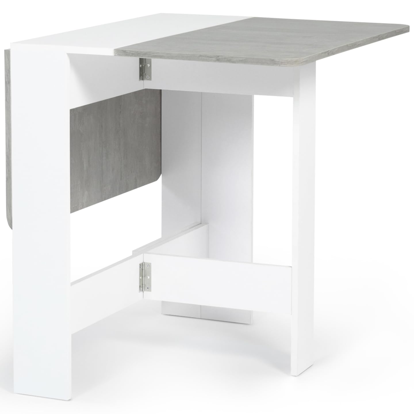 IDMarket – Mesa consola plegable EDI para 2-4 personas, color blanco, bandeja con efecto hormigón, 103 x 76 cm
