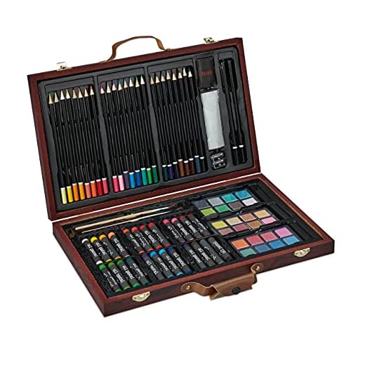 Relaxdays Maletín Dibujo, XXL, Kit Pintura, Lápices Colores, Grafito, Acuarelas, Pasteles Óleo, Set Artistico, Burdeos, 70% Tablero de Fibra 20% 10% plástico, 1 Pieza