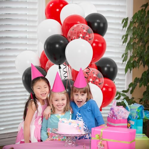 Image of 100pcs Red and Black Balloons, 12inch Red and White With Confetti Balloons for Class of 2026 Graduation, Birthday Decorations, Baby Shower, Casino, Race Car Party Supplies (2 Ribbons)