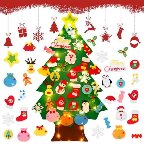 3Ft Filz Weihnachtsbaum Kinder,Weihnachtsbaum Mit Beleuchtung Mit 32...