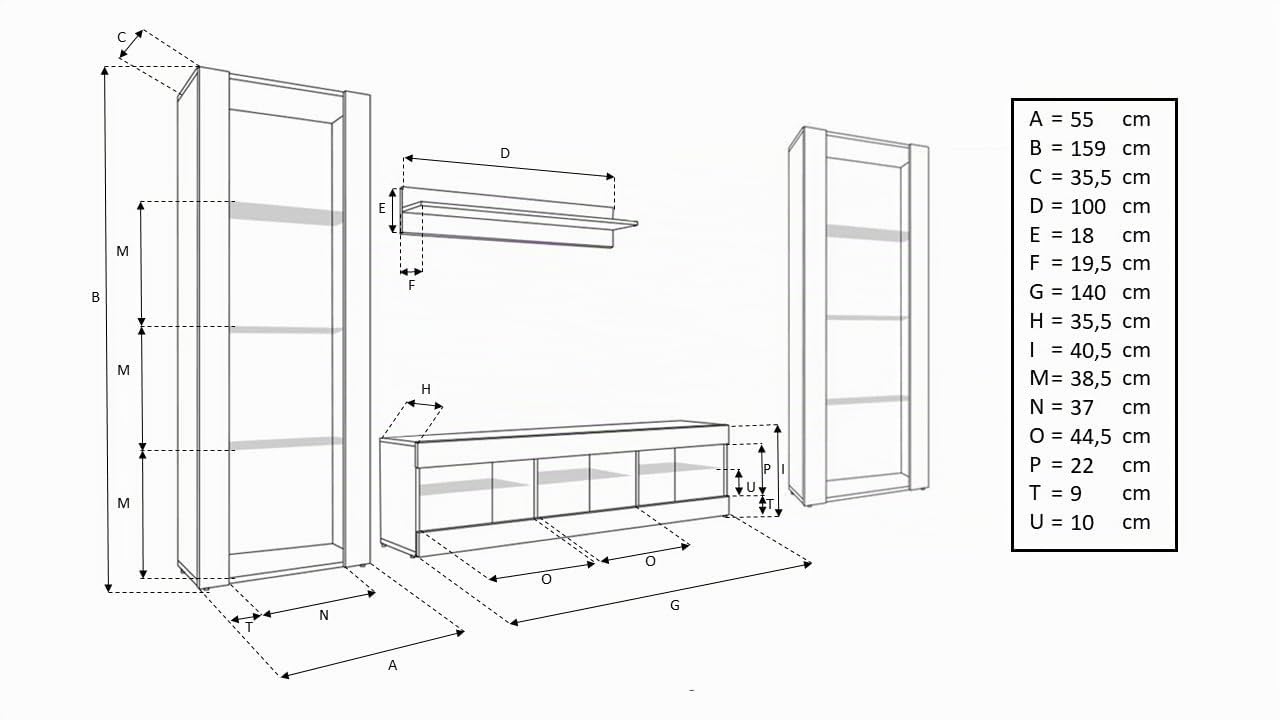 Komodee, Juego de Muebles Tivoli Grande, Negro Wotan, Ancho 290 cm x Alto 159 cm x Fondo 35 cm, LED Azul, para Sala, Dormitorio
