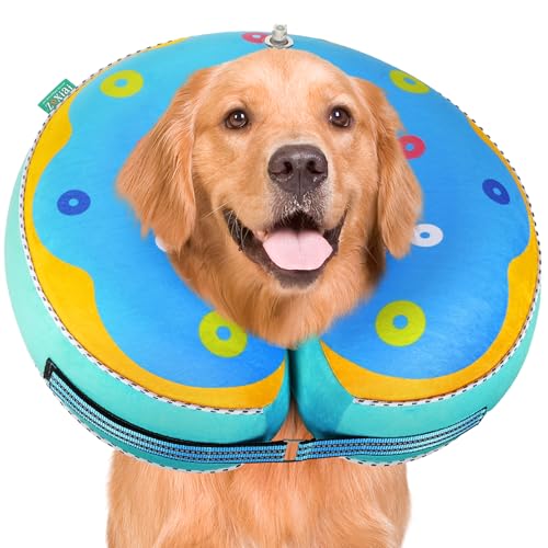 Inflatable Reflective Dog Cone Collar Alternative After SurgeryDog Neck DonutRecovery Soft Protective E CollarAdjustablefor Small Medium and Large Dog Cats Blue L