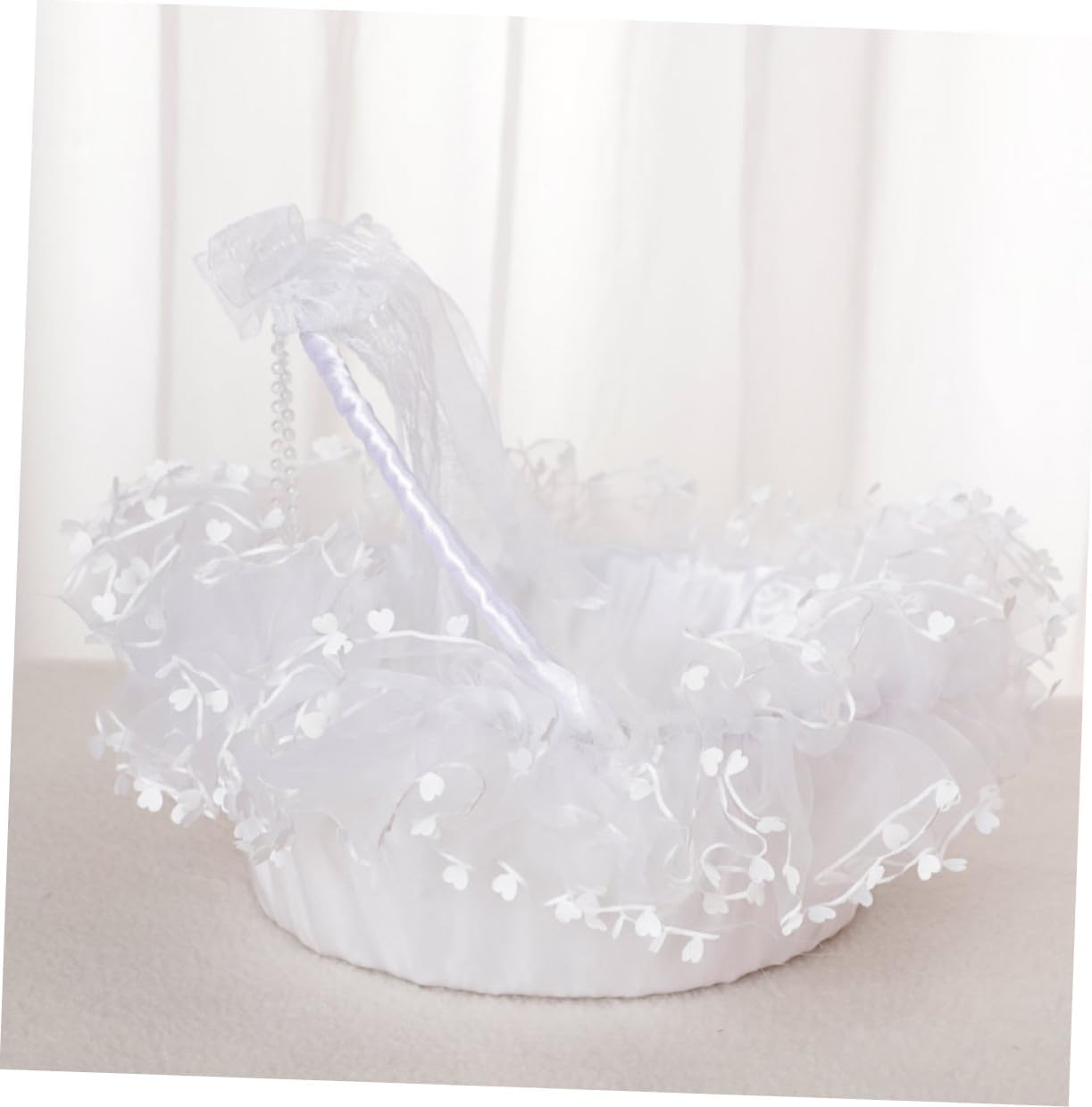 Delicate Handheld Lace Wedding Flower Basket, Foldable White Decorative Basket for Flower Girl, Wedding Ceremony Supplies