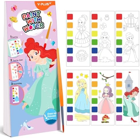 YPLUS Pocket Watercolor Book for Toddler, Art Activities Craft Toys Watercolor Painting Paper for Kids,Gift for Kids Ages 1-3, 2-4, 4-6, Drawing with Brush- Princess