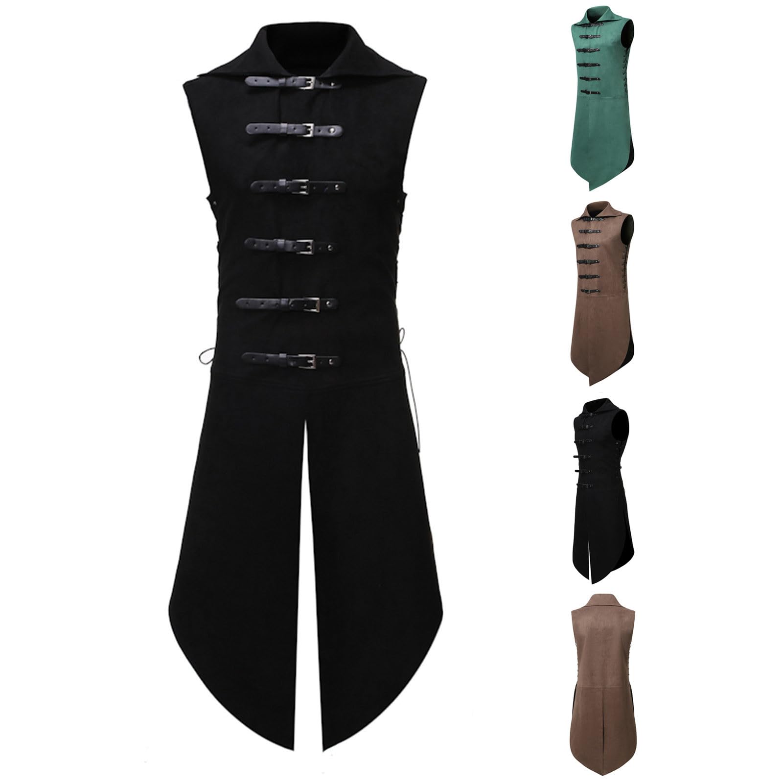 Gilet Steampunk Frack da Uomo Lungo Gilet Vintage Medievale Vest Senza Maniche Giacca Gotica Uomo Risvolto Vest Slim Fit Panciotto con Regolabile Taglia, Rinascimentale Panciotto Halloween Costume