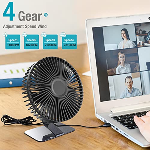 Xasla 6'' Usb Desk Fan, 4 Speeds Small Desk Fan, Ultra Quiet Electric Plug In, 90° Adjustment, Strong Wind, Usb Powered, Portable Desktop Table Fan For Home Office #TOP3