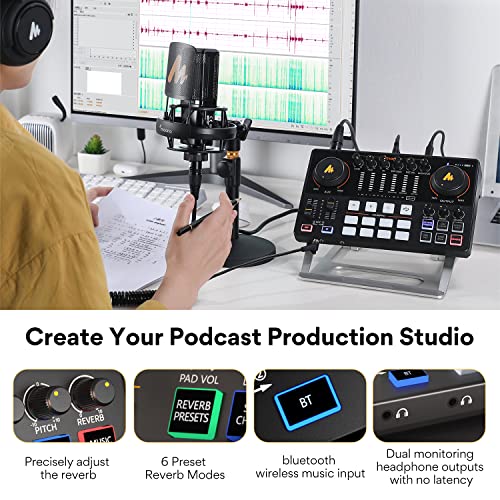 Maono Audio Interface, Maonocaster 10-Channel Podcast Mixer With Pro-Preamp, 48V Phantom Power, Bluetooth, 11 Customize Sound Pads For Podcast Recording, Streaming, Youtube, Tiktok, Pc, Guitar (Ame2) #TOP6