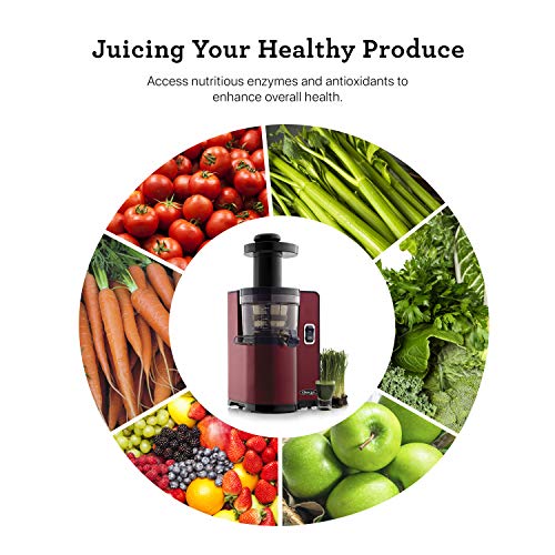 Omega Vsj843Qr Vertical Masticating Juicer, 43 Rpm Compact Cold Press Juicer Machine With Automatic Pulp Ejection, 150 W, Red #TOP5