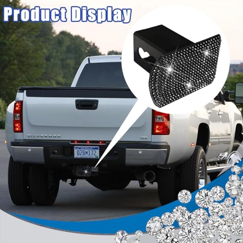 KHGUZ Bling Trailer Hitch Cover, Crystal Rhinestone Vehicle Tube Plug Towing Hitch Cover for 2" Receivers with Lock, Automotive Exterior Tow Cap Accessories, Universal for SUV Sedan Truck