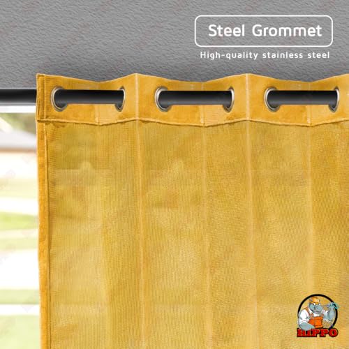 Image of HIPPO 150 GSM Outdoor Sun Blocking Balcony Eyelet /Grommet CurtainsCurtains Sun & UV Protection, Light Filtering Window Curtain (Yellow, 4.5FTX4.5FT, 1PC)
