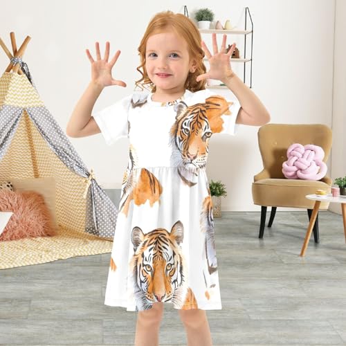 Ollabaky Little Girls Dress Short Sleeve Toddler Summer Sundress A-Line Casual Play Dress for Kids4