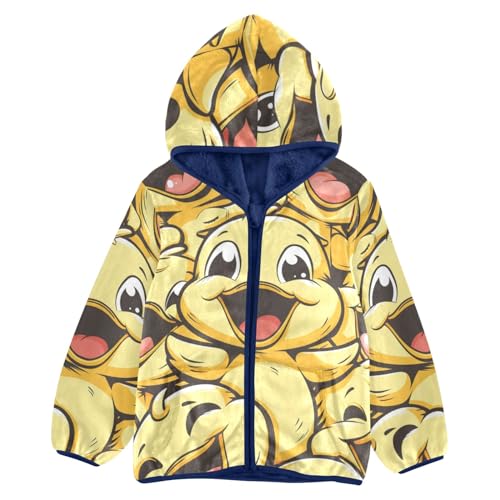 Boys Girls Fleece Jacket Cartoon Happy Yellow Ducks Kids Warm Hooded Outwear Coat