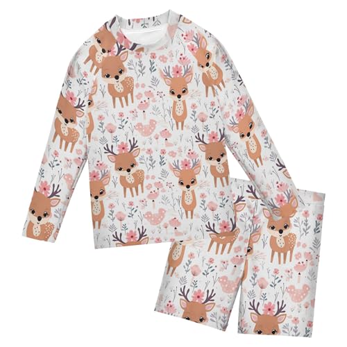 Deer Animal Cute Baby Boys' Toddler Long Sleeved Rashguard Swim Bathing Suit Set B0403042