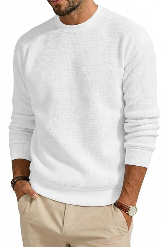 Men's Slim Fit Textured Waffle Knit Long Sleeve T-Shirt - Premium Athletic Muscle Fit Lightweight Cotton Soft Breathable Thermal Base Layer Fashion Top - Size Medium (M)