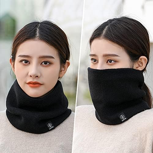 A-QMZL Winter Neck Warmer Fleece Scarf Thermal Knitted Snood Scarf Windproof and Dust Skiing Circle for mens women Thickening Double-Layer Fleece Lining Knit for Skating Skiing Hiking Cycling