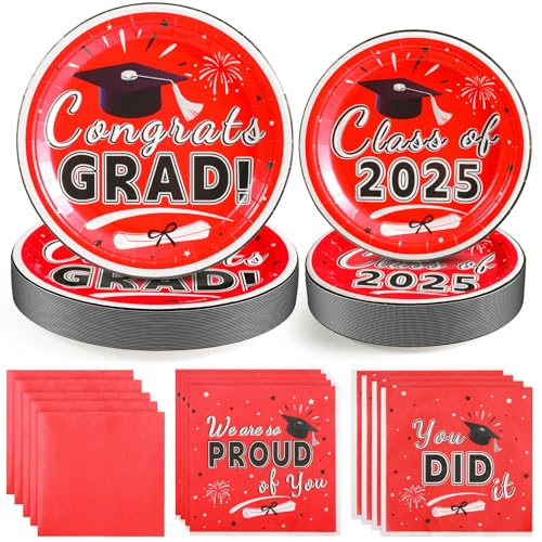 Juego de platos de graduación 2025 rojo, suministros de fiesta para mesa de gala