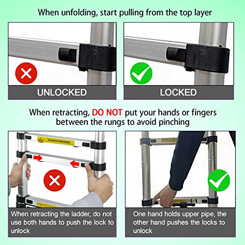 12.5FT Newest Stainless Steel Telescoping Ladder 6.2+6.2FT A-Frame Folding Ladder with Stabilizer Bar 2-IN-1 Heavy Duty Extension Ladder Adjustable Height Non-slip Easy to Carry for Home RV Outdoor 5 12.5FT Newest Stainless Steel Telescoping Ladder 6.2+6.2FT A-Frame Folding Ladder with Stabilizer Bar 2-IN-1 Heavy Duty Extension Ladder Adjustable Height Non-slip Easy to Carry for Home RV Outdoor - Image 5