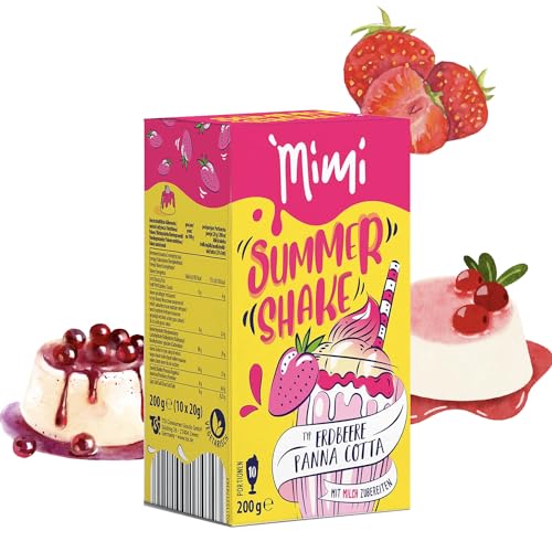 Mimi Summer Shake Fresa Panna Cotta 24 x 200 g con 10 porciones de batido de leche en polvo – Deliciosa bebida de verano, bebida soluble en polvo con sabor a fresa – paquete de 24 unidades