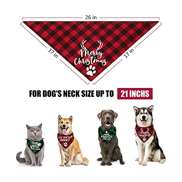 4 pack merry christmas dog bandanas - classic triangle fall xmas christmas printing dogs red plaid scarf bibs kerchief gifts set - pet holiday accessories decoration for small to large puppy dogs cats - image 3