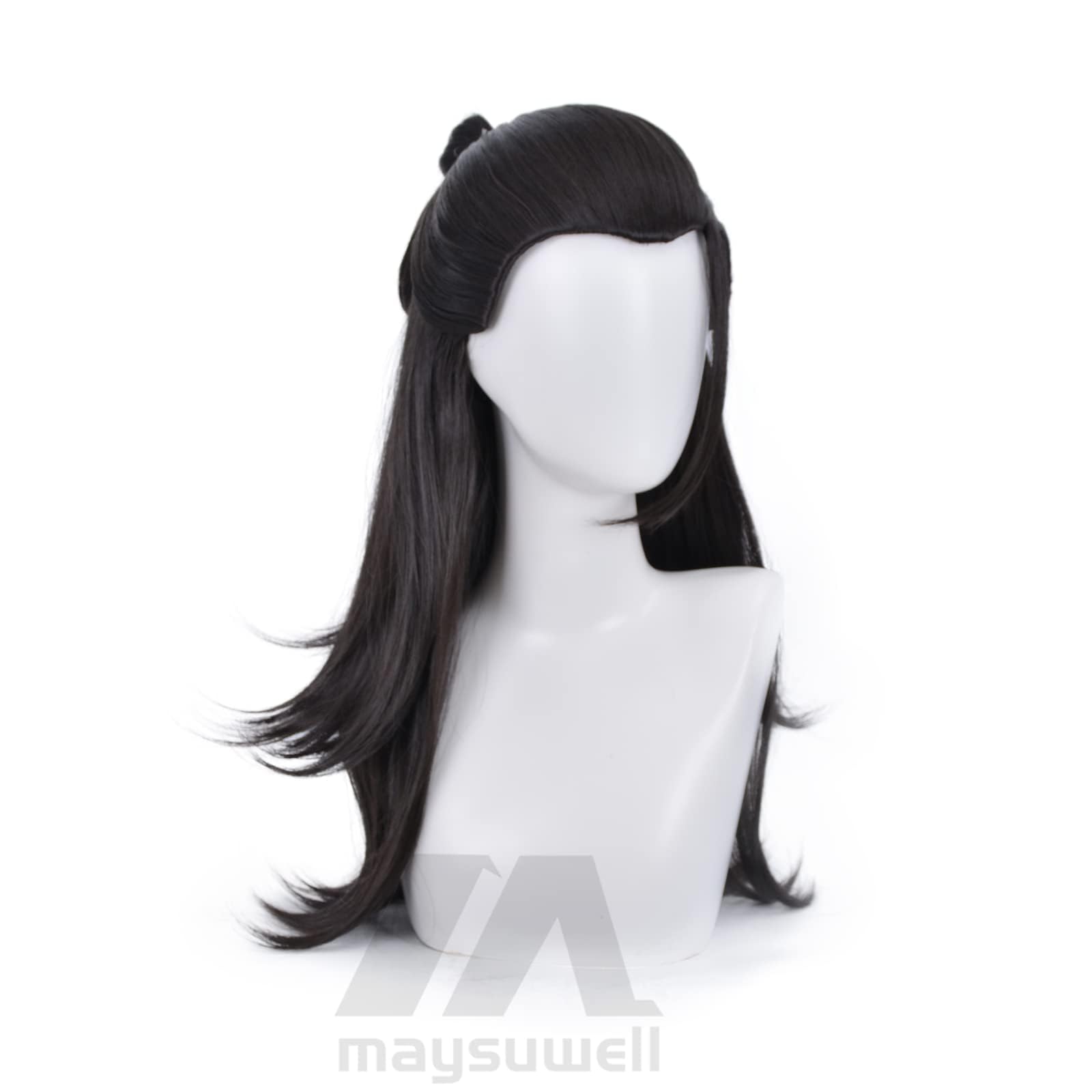 Black Bun Long Straight Cosplay Wig for Men Conventions Halloween Comic Con Party Japanese Popular Magic Battle Anime Heat Resistan Hair - Image 2