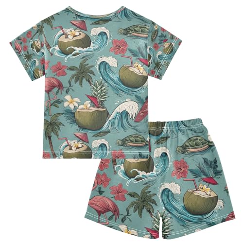 senya Flamingo Palm Coconut Wave Summer Pajamas Set Short Cotton Sleepwear 2 Piece2