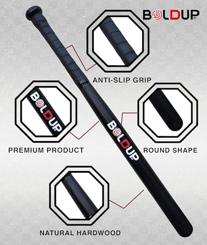 Image of Wooden Baseball Bat | Solid Wood | Durable Full-Size Baseball Bat with Anti-Slip Grip (Black1 PC)