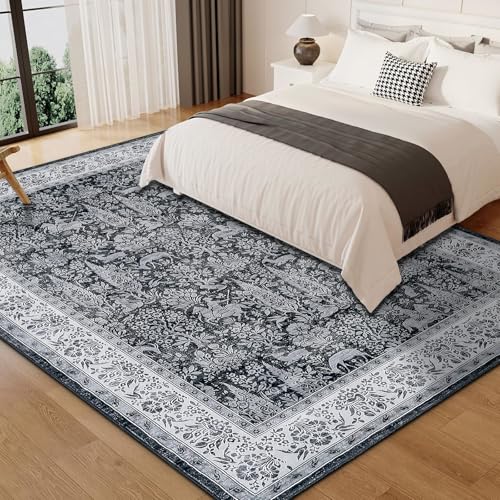 Tapis à poils courts gris lavable en machine pour la maison