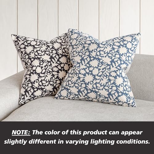 Image of Foindtower Set of 2 Decorative Neutral Floral Throw Pillow Covers Accent Farmhouse Cushion Covers Boho Vintage Pillowcase for Couch Sofa Bedroom Living Room Home Decor24x24 Inch,Black