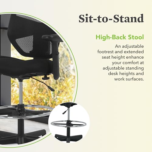 Image of HON Prominent Mesh Ergonomic Standing Office Drafting Chair with Adjustable Arms, Footrest, 360 Swivel Task Chair for Computers, Desk, Home Office, Black