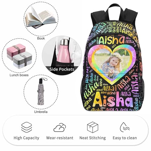Artsadd Personalized Kid's Backpack with Lunch Bag for Girls Boys Custom Name Photo School Bag Cute Bookbags Lunch Box Set (Girl Design 04)4