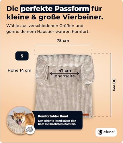 Belune Hundecouch Deluxe - waschbar [Beige, S - 80cm x 78cm] Hundebett Plüsch, Hundecouch, Sofaschutz kleine & Mittelgroße Hunde