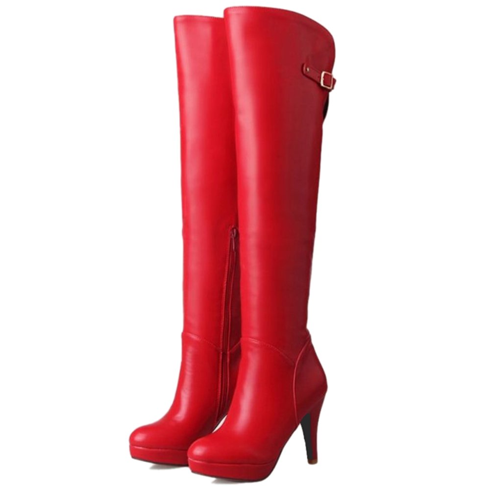 Onewus Botas de mujer por encima de la rodilla Botas de tacón alto con cremallera