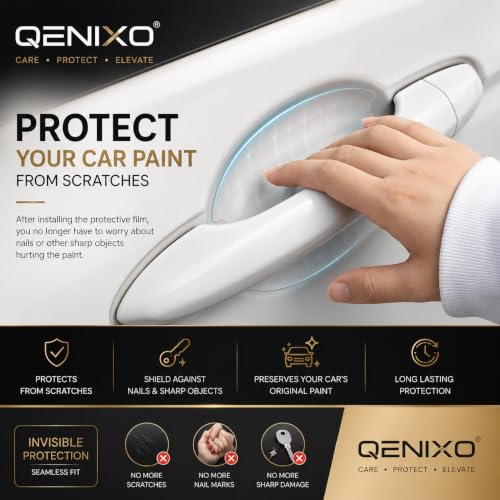 Image of Qenixo Universal Car Door Handle Protector & Vehicle Door Decal Self-Adhesive Transparent PU Scratch-Guard Vinyl Sticker for Paint Protection Decorative Automotive Graphic Wrap Universal Fit Pack of 4