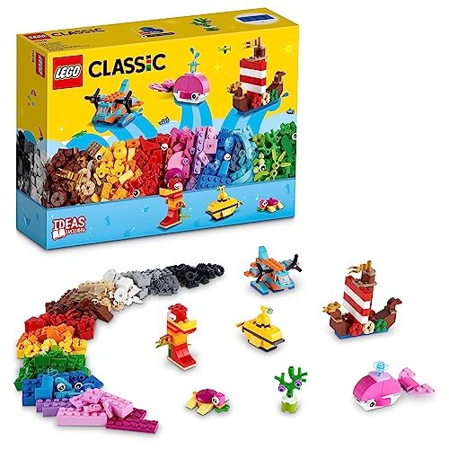 LEGO 11018 Classic Kreativer Meeresspaß, Kreativ-Set mit Bausteinen für Kinder ab 4 Jahre mit Wal, Schilldkröte und Seepferdchen