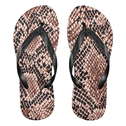 Women's Flip Flop Sandals Casual Summer Sandal, Mens Flip Flops for Beach Outdoor-Snake Skin Brown Print