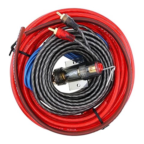 MOCNT Car Amplifier Wiring Kit Car Audio Amplifier Installation Kit 8Gauge GA AWG 1800W Audio Subwoofer Amplifier Wire RCA Power Cable Speaker Wire AGU Fuse Holder Cover