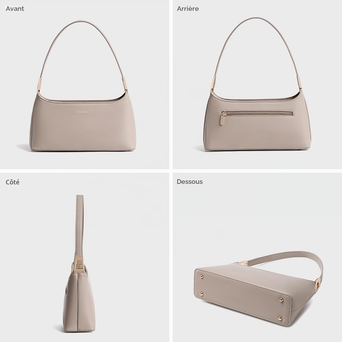 David Jones - Sac Porté Epaule Femme - Sac à Main Porté Sous Epaule Bras - Bandoulière Similicuir PU Rigide - Sac de Ville Mode Tendance Elegant pour Téléphone Portefeuille - Marron Taupe