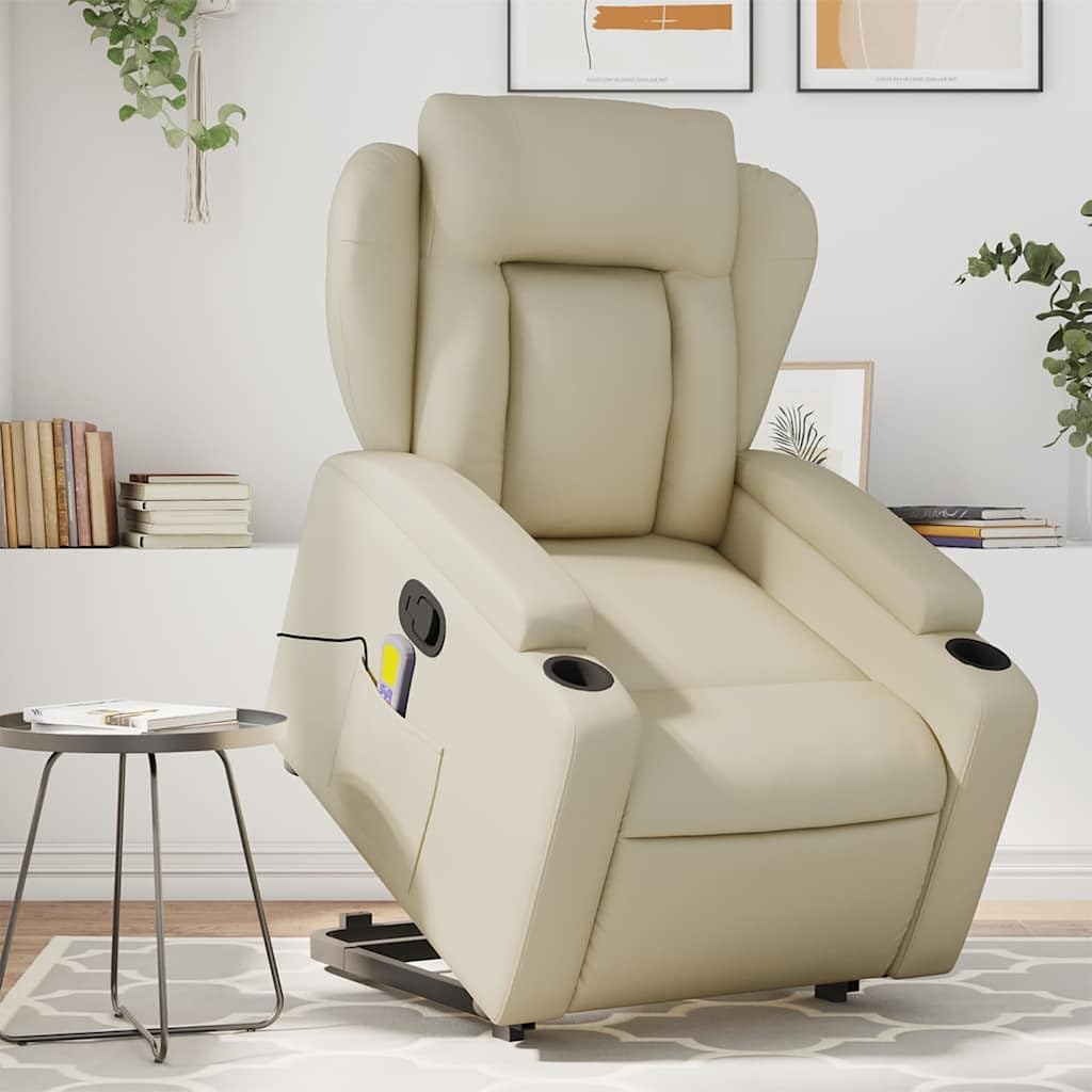 Sillón elevador reclinable con masaje de 6 puntos, de piel sintética, función de elevación eléctrica y reclinación manual, estructura estable de madera y metal,