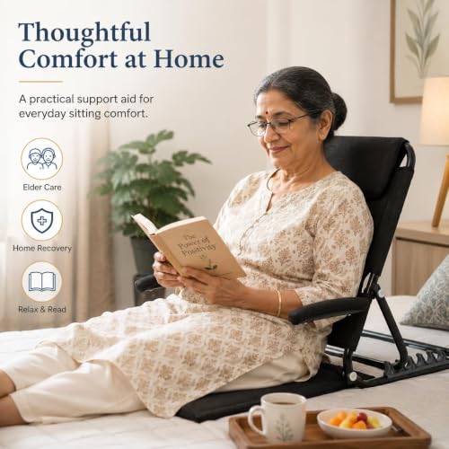 Image of EverActiv Adjustable Bed Back Support with Armrest, Foldable 6 Position Bed Rest Chair for Elderly, Reading, Resting & Recovery