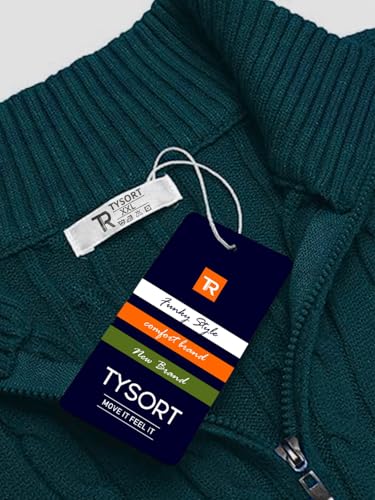 Image of TYSORT Men High Neck Zipper Full Sleeve Cable Knitted Winter Sweater,Cable Knit Sweater for Men