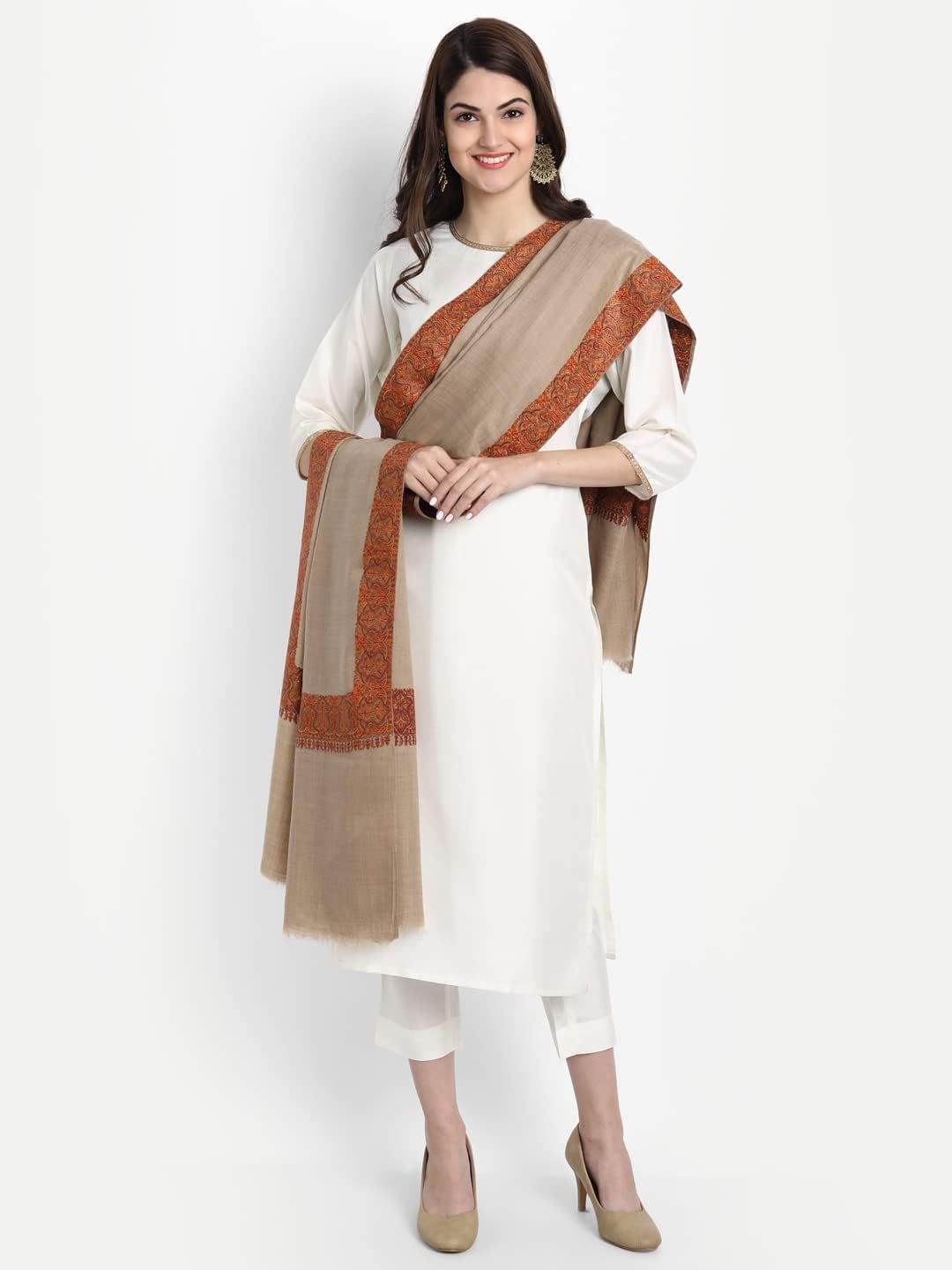 Zamour Kashmiri Indian Sozni Embroidery Pashmina Wool Shawl Scarf for Women