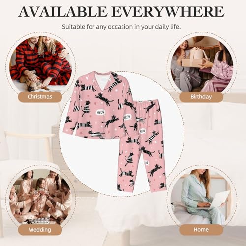 Image of Women'S Long Sleeve Pajama Set Soft Loungewear Button-Down Top & Elastic Waist Pants S- 2XL