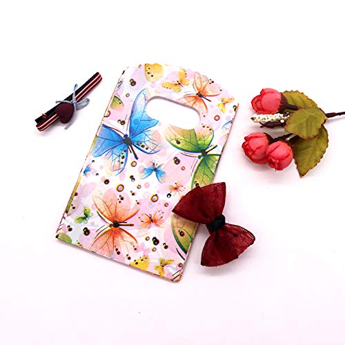 100 pcs Small Plastic Merchandise Bag, Retails Bag, Shopping Bag, Gift Wrapping Bag, Die Cut Handle, 3.5"x5.9" - Butterfly