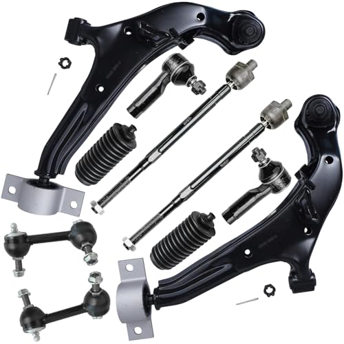Image of Detroit Axle - 10pc Front End Kit for 2000-2003 Nissan Maxima 2000-2004 INFINITI I35 I30, 2 Lower Control Arms with Ball Joint 2 Sway Bar Links 4 Outer Inner Tie Rods 2 Boots 2001 2002 Replacement