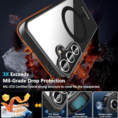 Image of DIZORO Compatible Samsung Galaxy A35 5g Case,Compatible with MagSafe, Non Yellow Military-Grade Drop Protection & Hard PC Back Cover Slim Transparent Anti-Scratch Shockproof Phone Case - Black