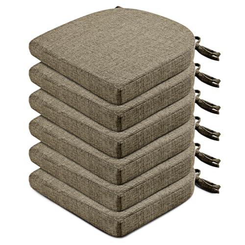 Image of Wellsin Chair Cushions for Dining Chairs 6 Pack - Kitchen Chair Cushions with Ties and Non-Slip Backing - Dining Chair Pads 16 inchX16 inchX2 inch, Khaki
