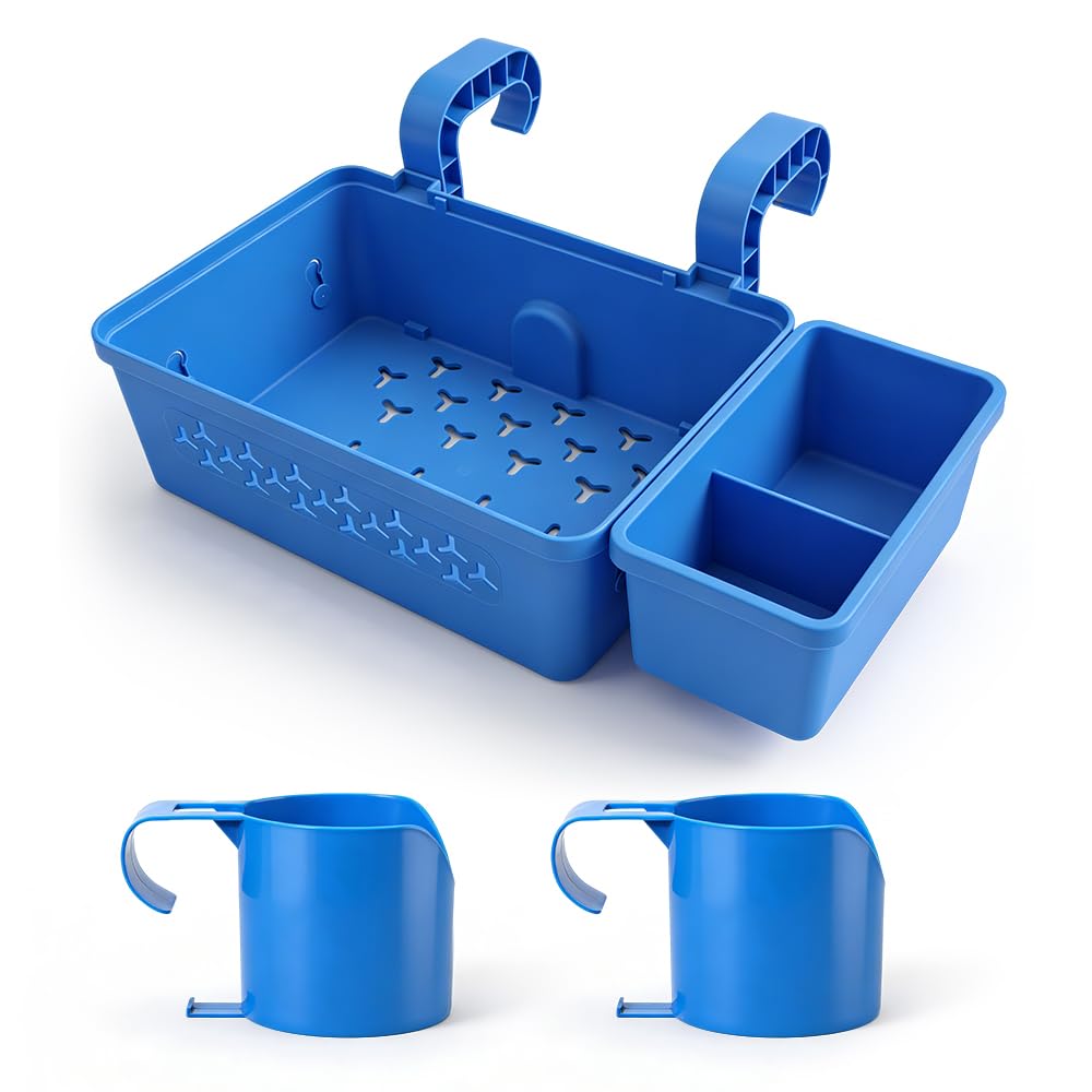 Cesta de almacenamiento para piscina, estante para colgar con soporte para bebidas de 2 piscinas, soporte para bebidas, piscina para colgar para piscina sobre el suelo, cesta organizadora para