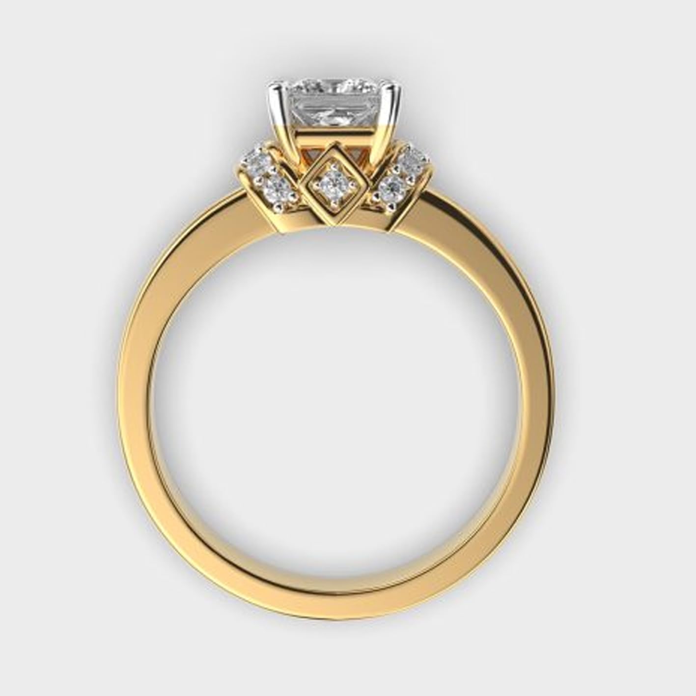Anello in argento sterling 925 con trono reale in pavé solitario | placcato oro | con moissanite, anello di lusso fatto a mano a forma di principessa e rotondo per donna | LKJR_0301
